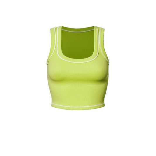 Contrast Ribbed Round Neck Crop Tank