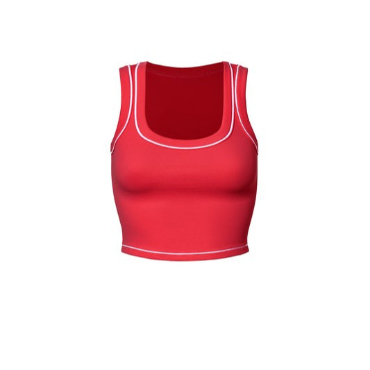 Contrast Ribbed Round Neck Crop Tank