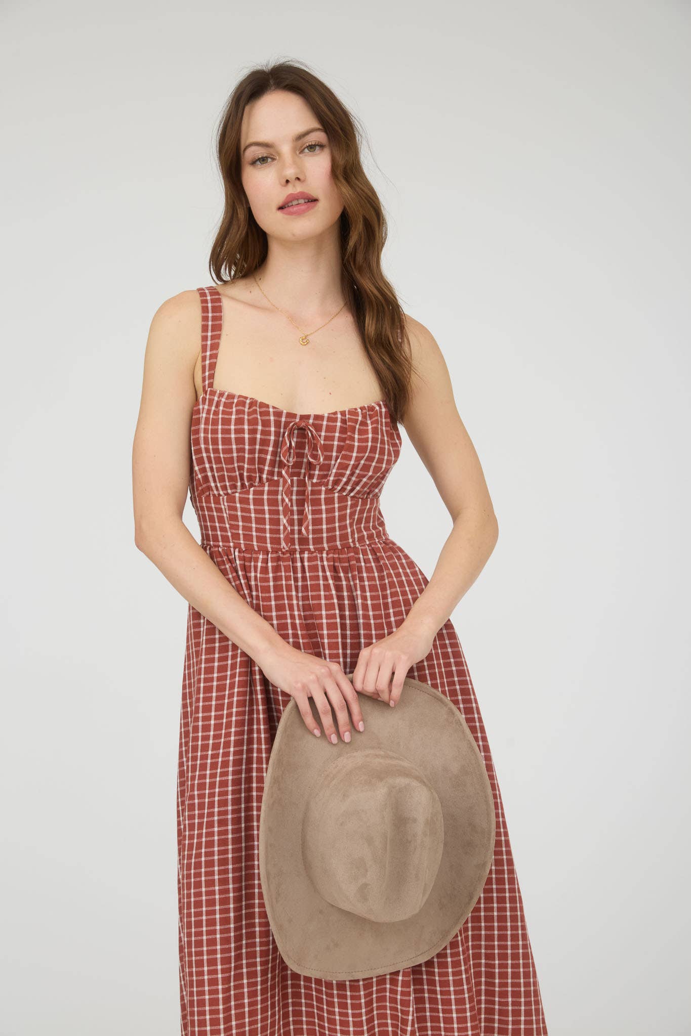 Arbor Plaid Corset Midi Red Dress
