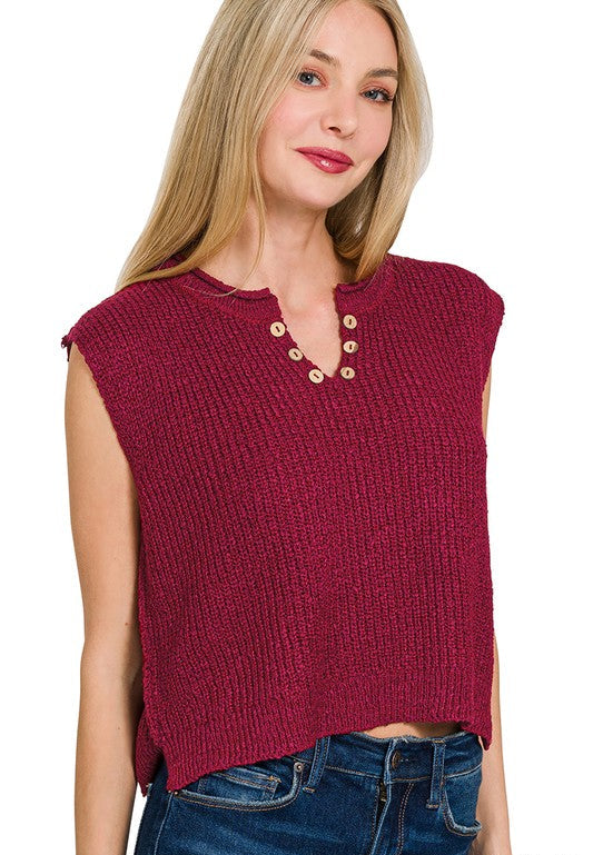 Adleigh Button Sleeveless Knit Cropped Top