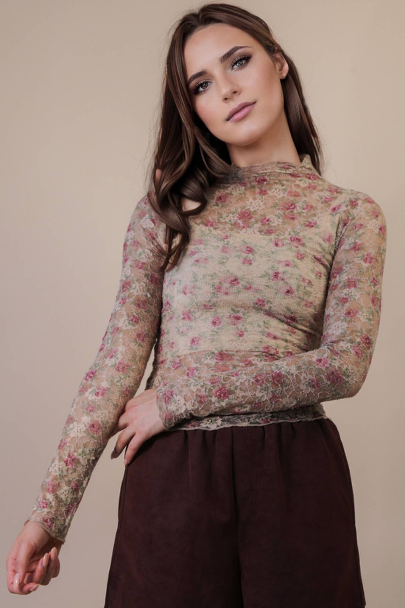 Gloria Floral Lace Long Sleeve Top