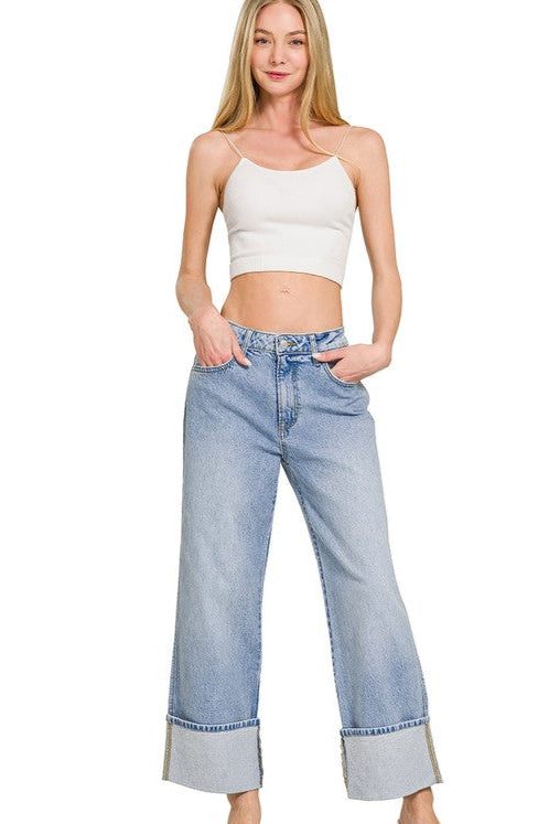 Zenana Santee LW Cuffed Wide Leg Jeans