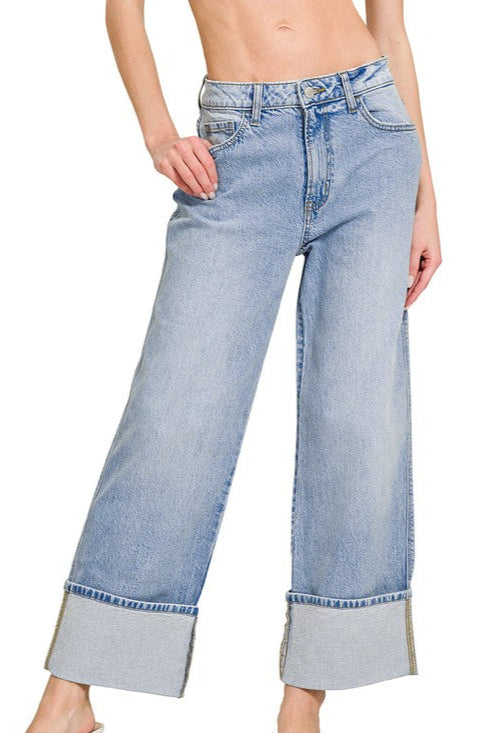 Zenana Santee LW Cuffed Wide Leg Jeans