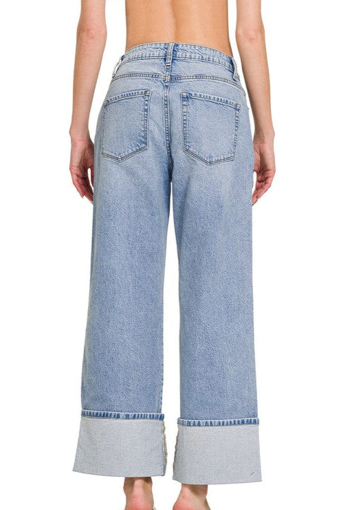 Zenana Santee LW Cuffed Wide Leg Jeans