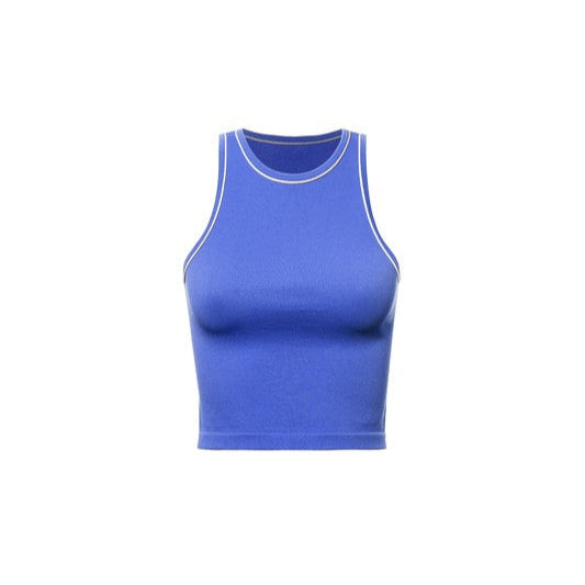 Contrast Ribbed High Neck Crop Tank