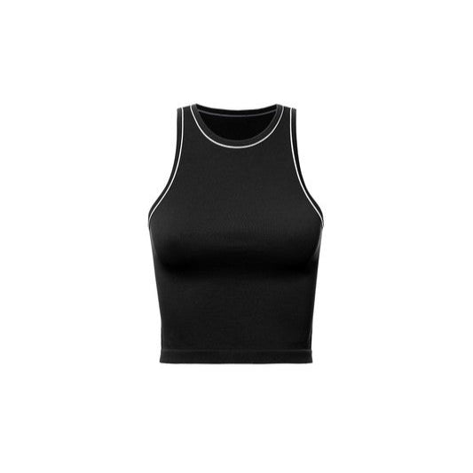 Contrast Ribbed High Neck Crop Tank