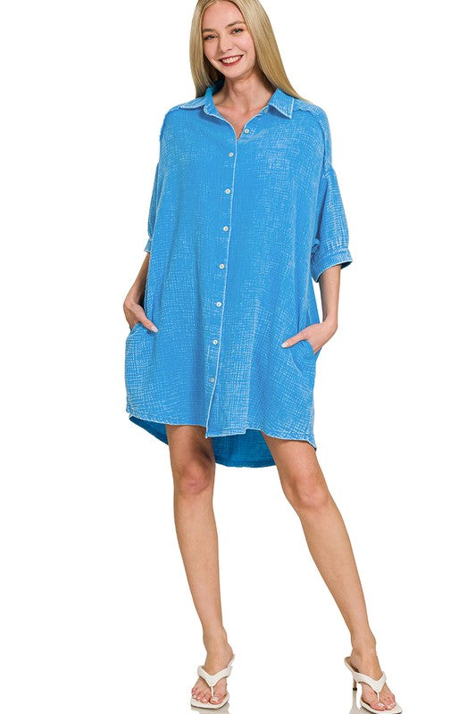 Marina Mineral Muslin Buttondown Dress