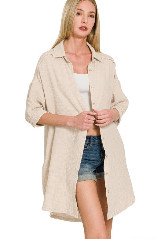 Marina Mineral Muslin Buttondown Dress