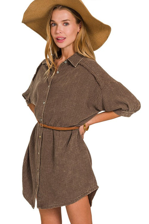Marina Mineral Muslin Buttondown Dress