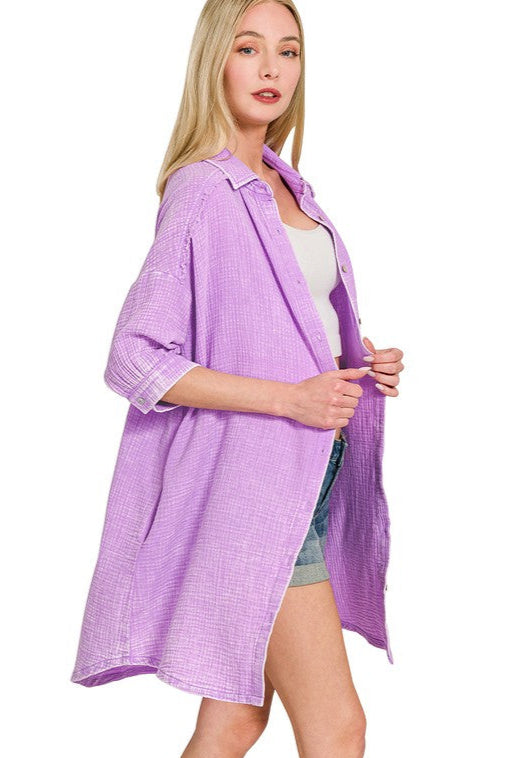 Marina Mineral Muslin Buttondown Dress