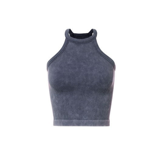 Mineral Ribbed Jewel Neck Crop Tank
