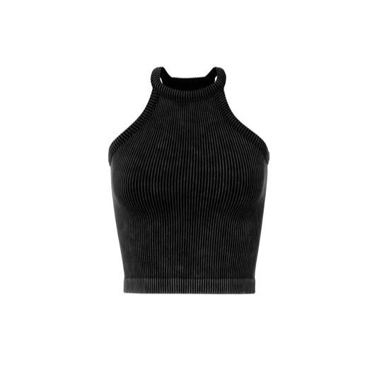 Mineral Ribbed Jewel Neck Crop Tank