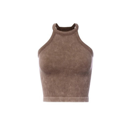 Mineral Ribbed Jewel Neck Crop Tank