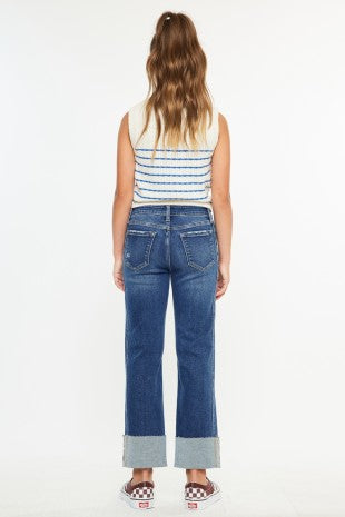 Girls Kancan Gisela Cuffed Straight Jeans