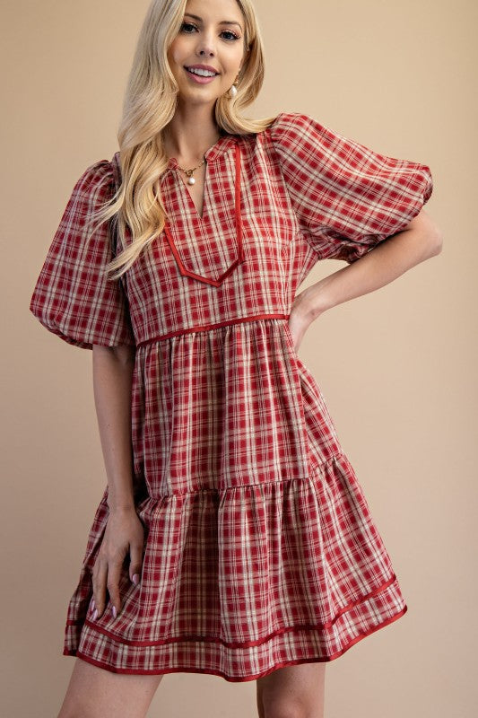 Linnet Plaid Babydoll Red Dress