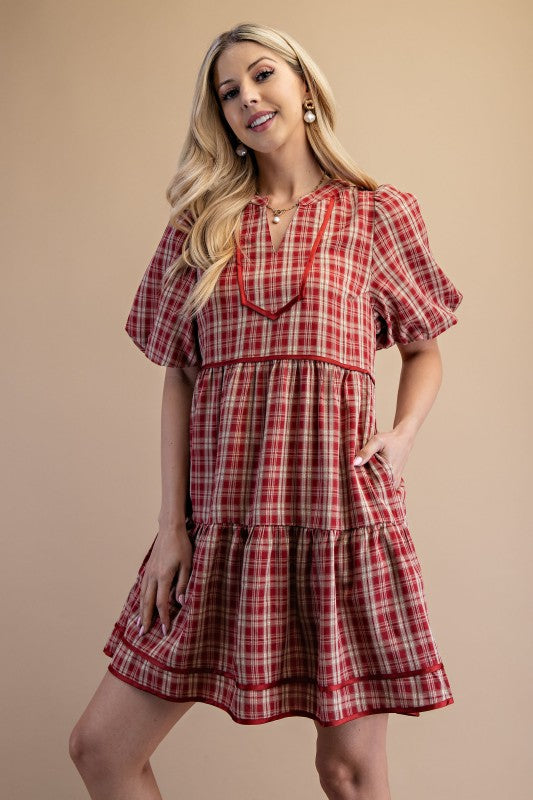 Linnet Plaid Babydoll Red Dress