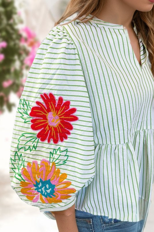 Solace Striped Floral Peplum Blouse