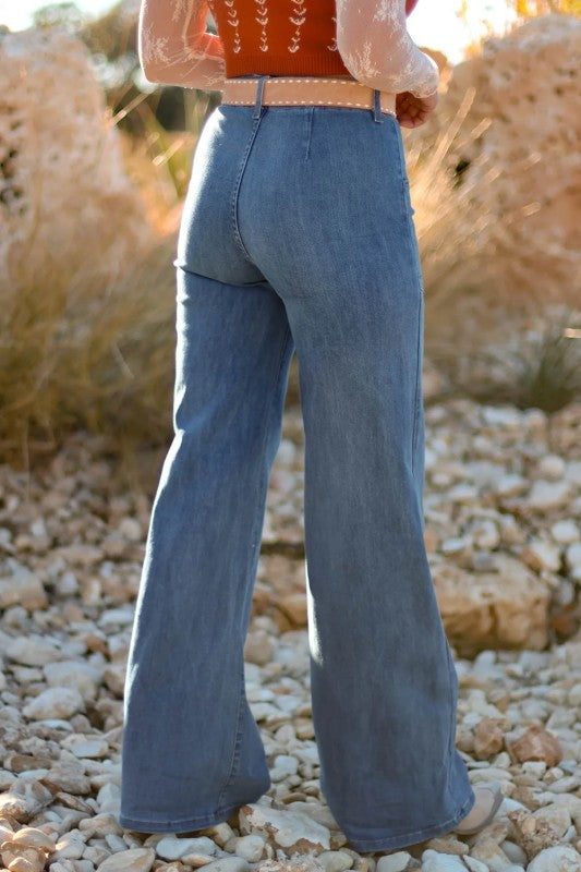 Evelina Button Fly Wide Leg Jeans
