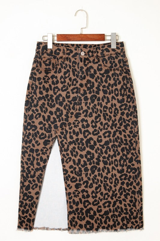 Bethany Denim Leopard Midi Skirt