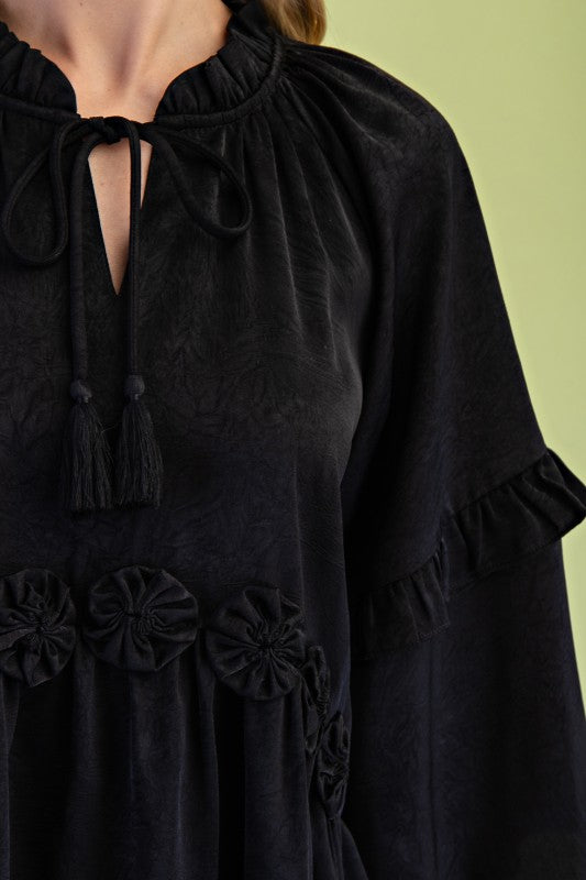 Bellamy Satin Boho Black Dress