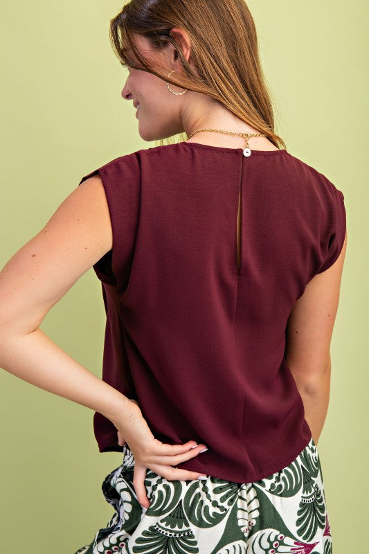 Draped Maroon Sleeveless Blouse