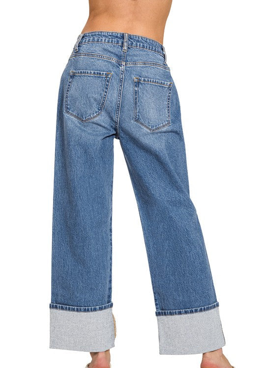 Zenana Santee MW Cuffed Wide Leg Jeans