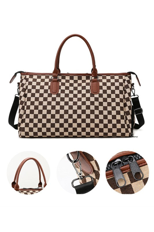 Brown Checkered Travel Bag