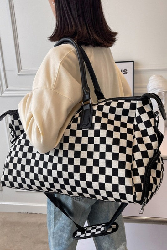 Checkered Travel Black Bag