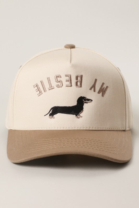 My Bestie Dachshund Embroidered Taupe Hat