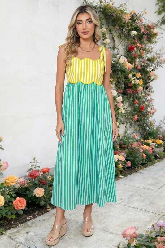Justine Scalloped Striped Midi Dress