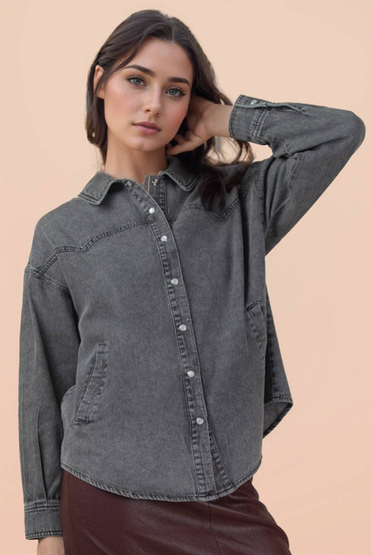 Emory Denim Pearl Snap Charcoal Buttondown
