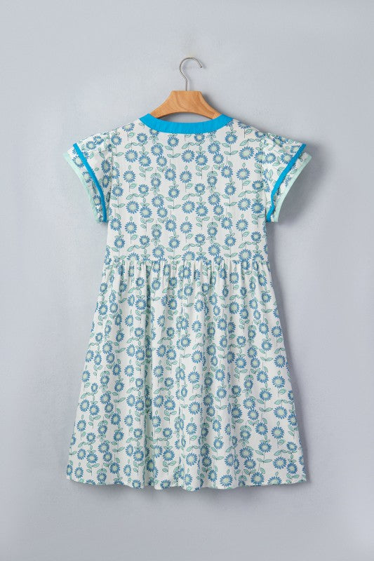 Rosamond Flutter Sleeve Blue Dress