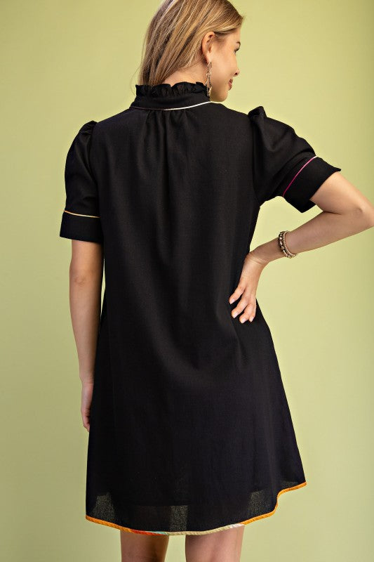 Linen Abstract Embroidered Buttondown Dress