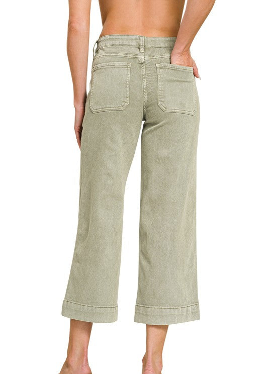 Zenana Lampasas Mineral Olive Jeans