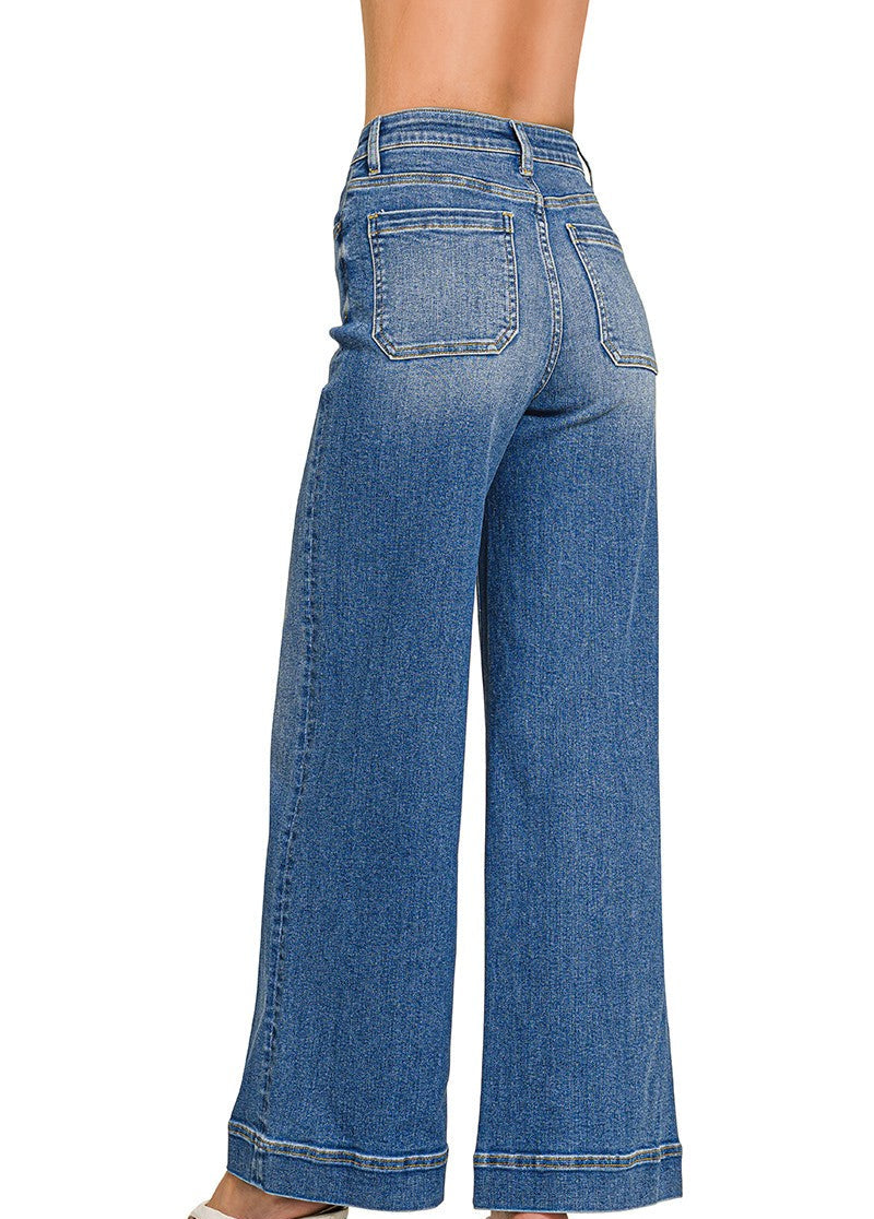 Zenana Addison Pintuck Wide Leg Jeans