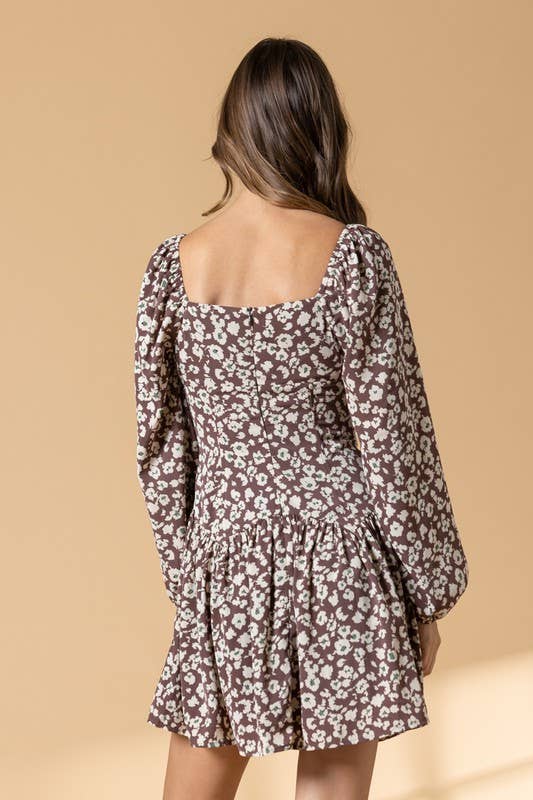 Evelyn Brown Floral Corset Dress