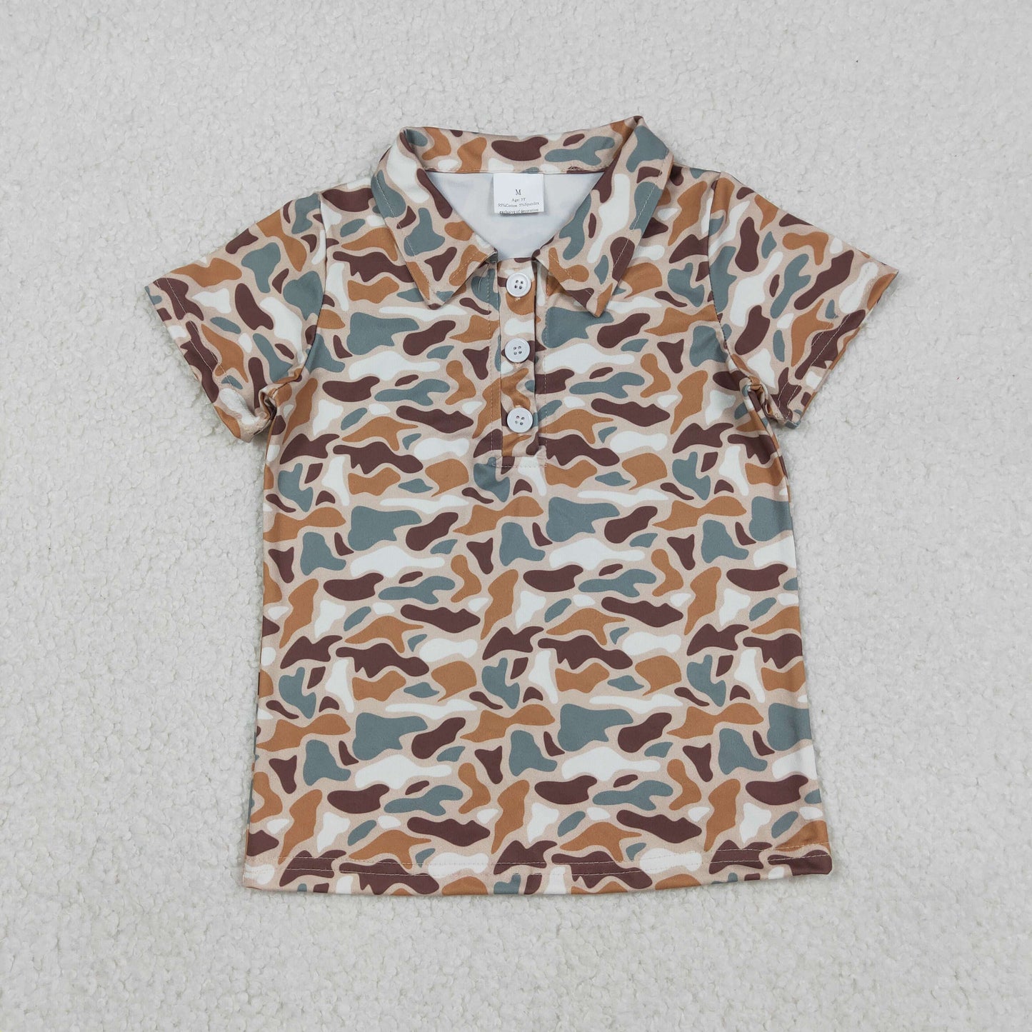 Boys Duck Camo Brown & Teal Polo