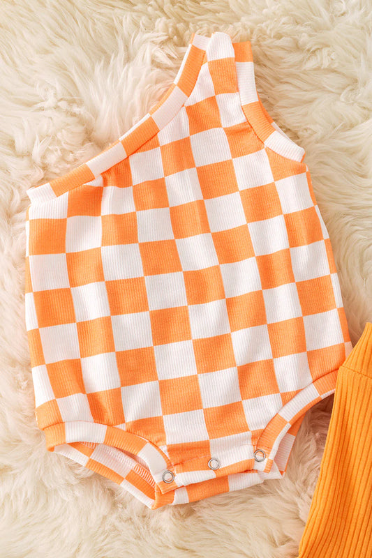 Baby Girls Orange Checkered One Shoulder Pant Set