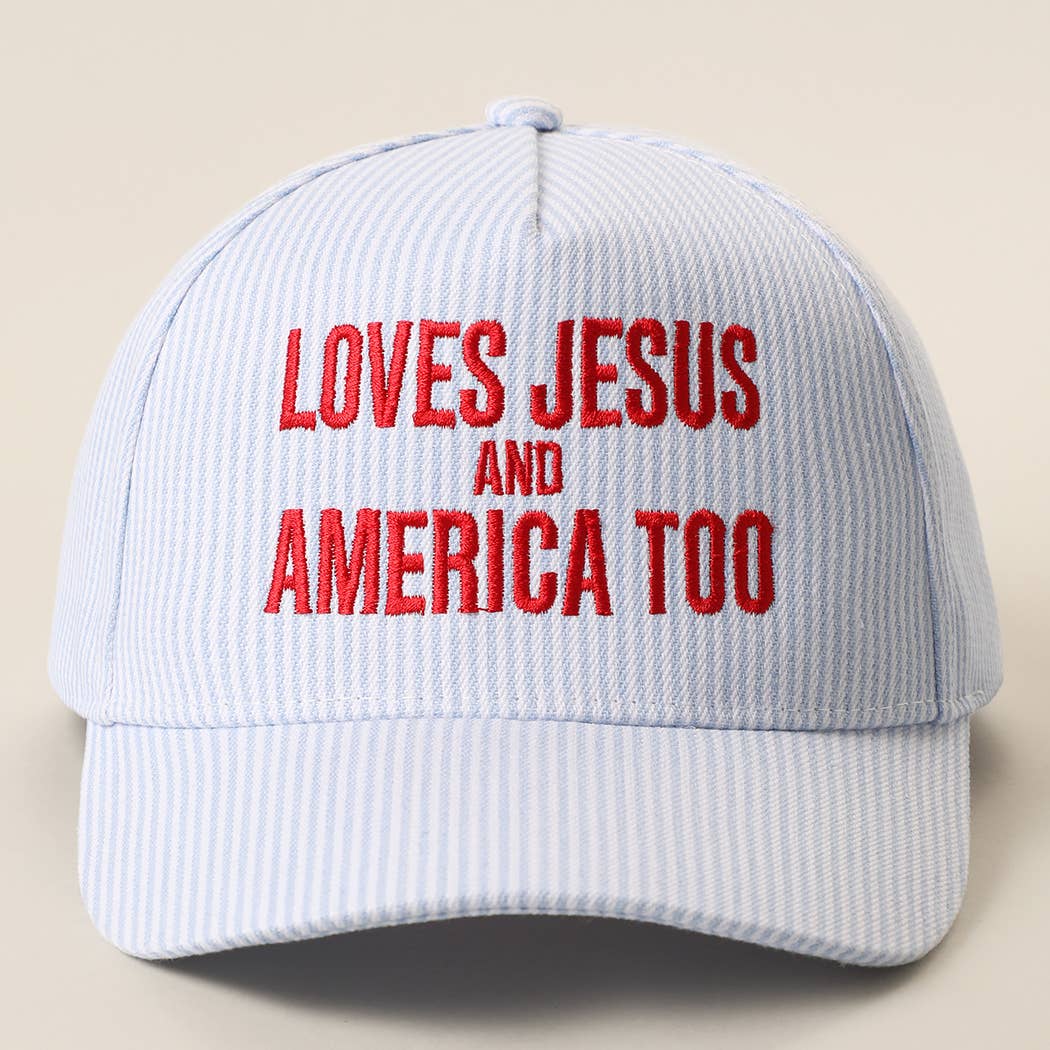 Love Jesus & America Too Seersucker Embroidered Blue Hat