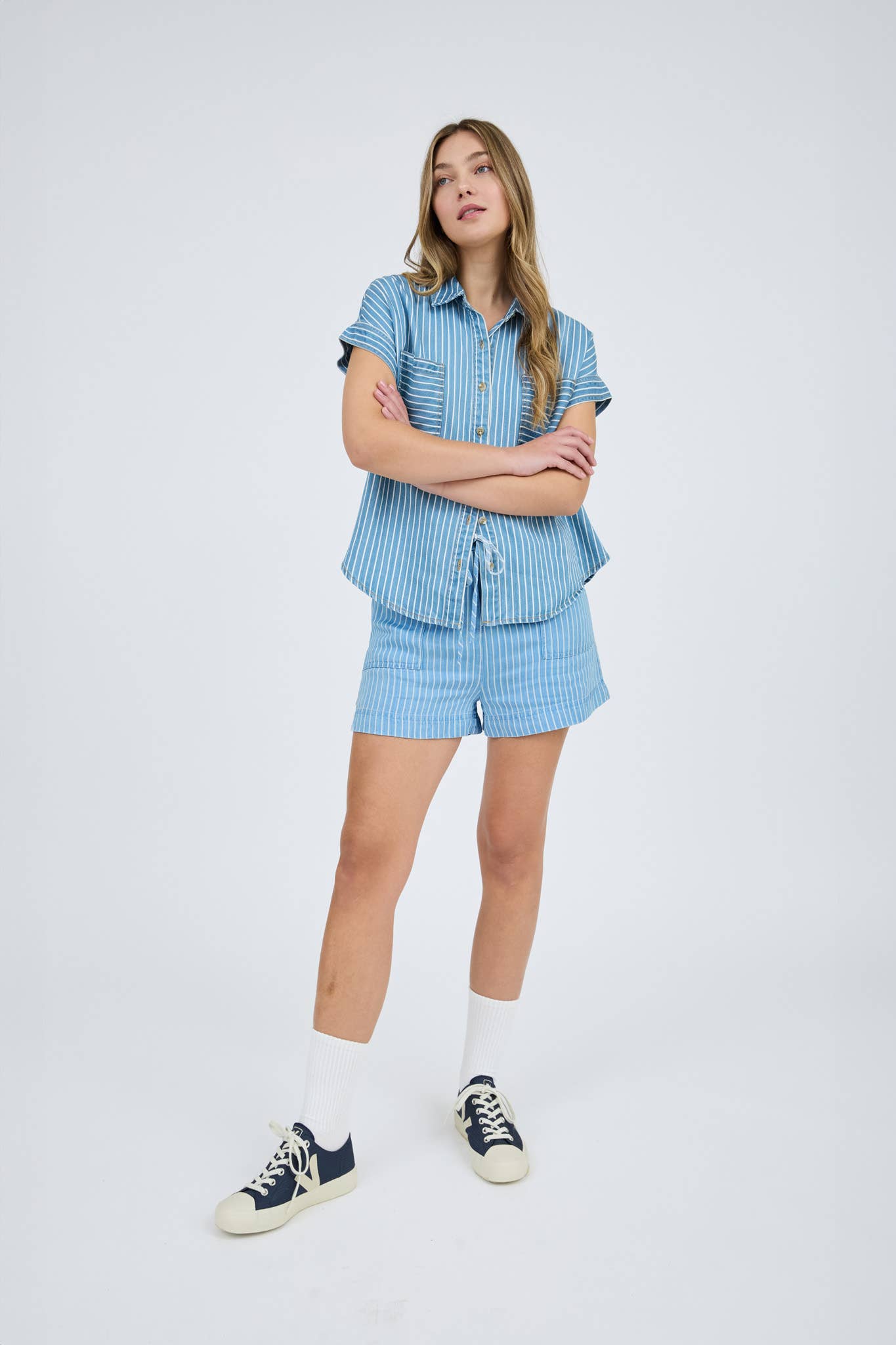 Isabella Striped Chambray Buttondown (with Pockets)