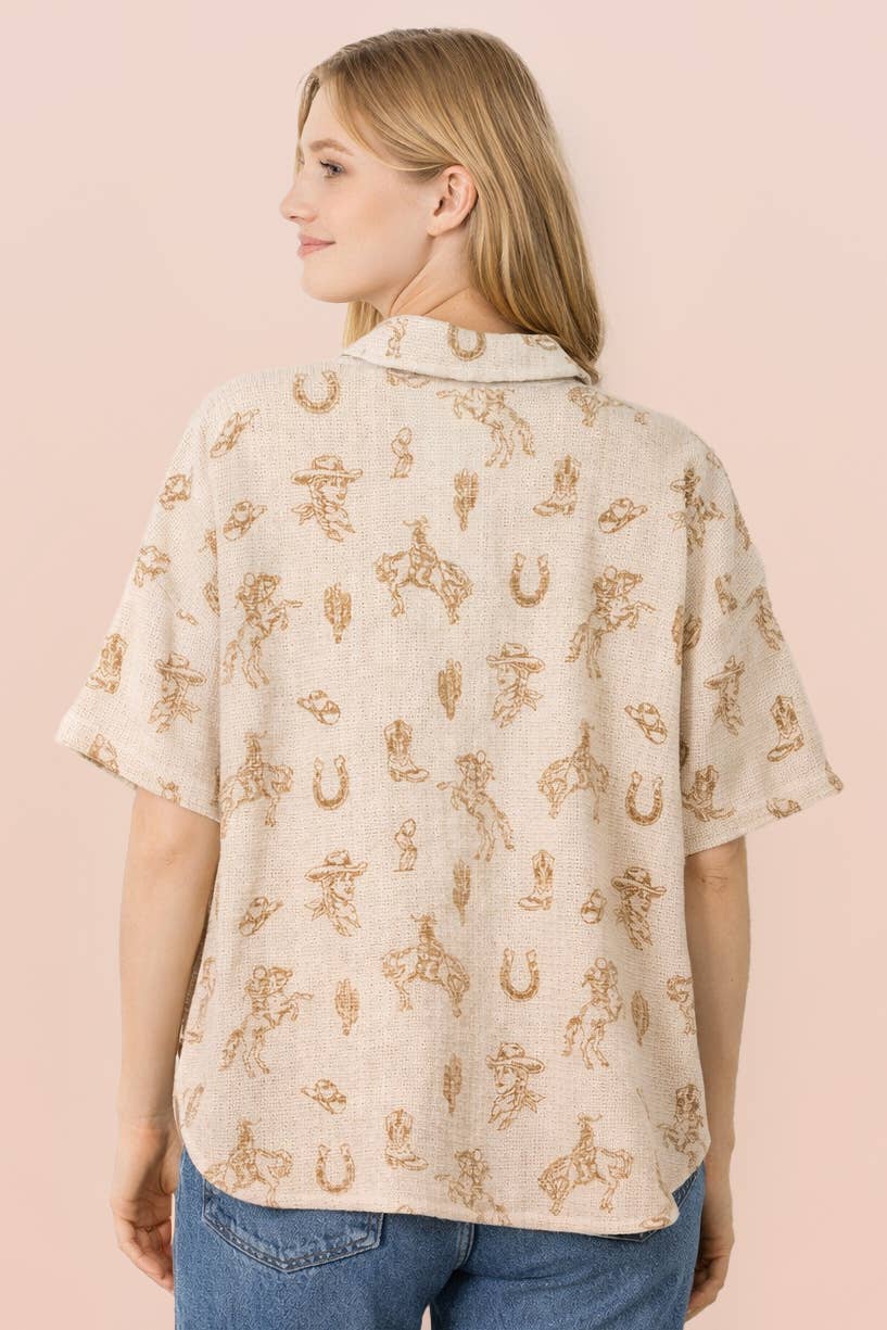 Western Graphic Buttondown Top