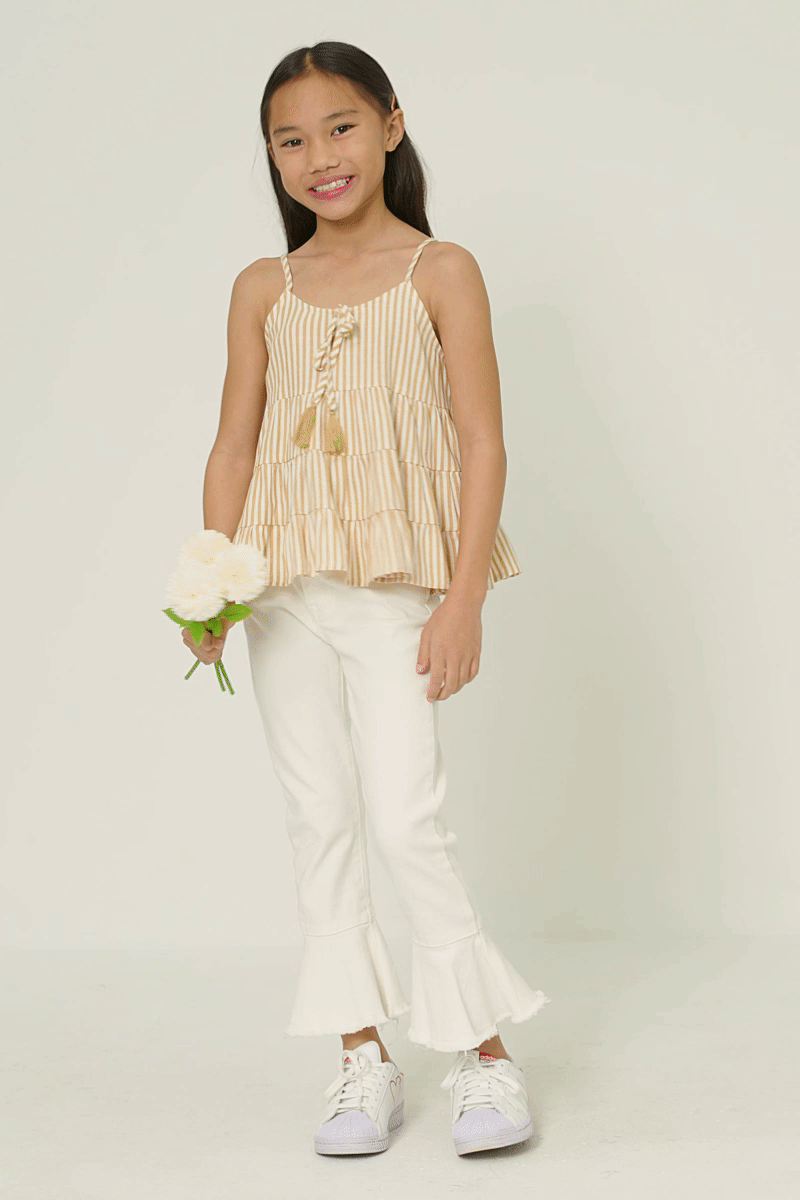 Girls Stripe Tiered Yellow Tank
