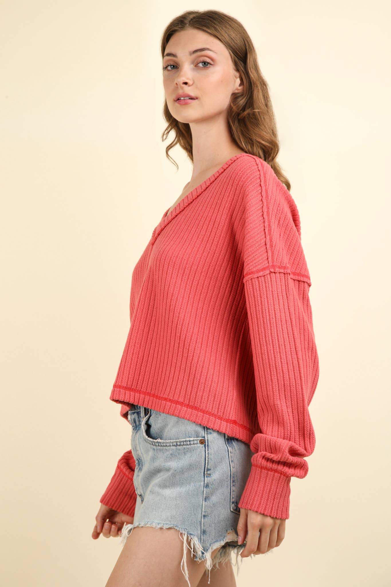 Massena V Neck Raw Edge Top