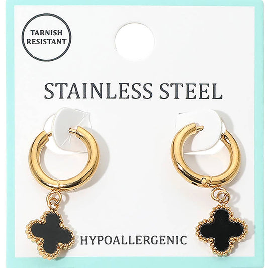 Darla Quatrefoil Dangle Huggie Hoop Earrings