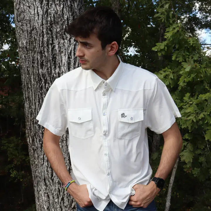 Mens Southern Limit Pearl Snap White Shirt