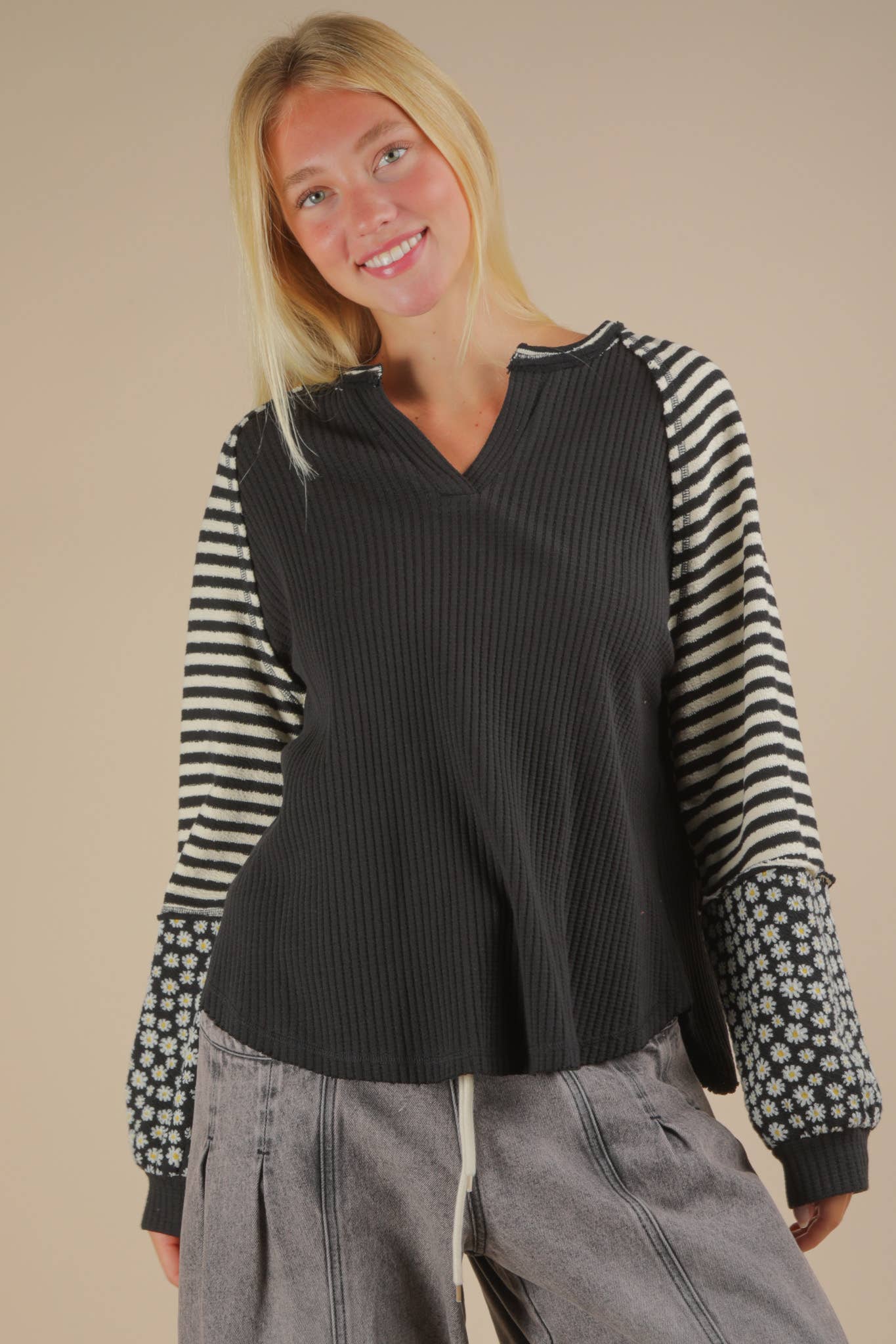 Meredith Floral & Stripe Knit Raglan