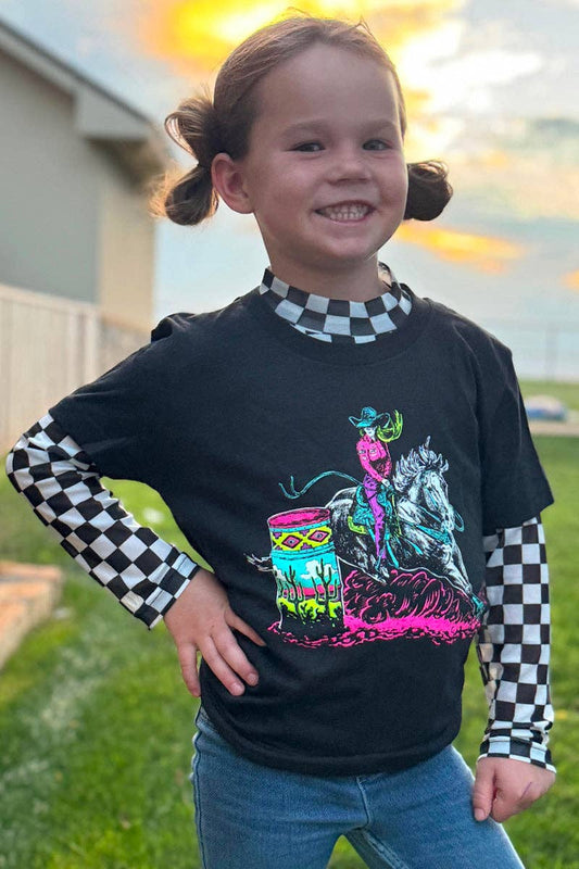 Girls Black & White Checkered Mesh Top