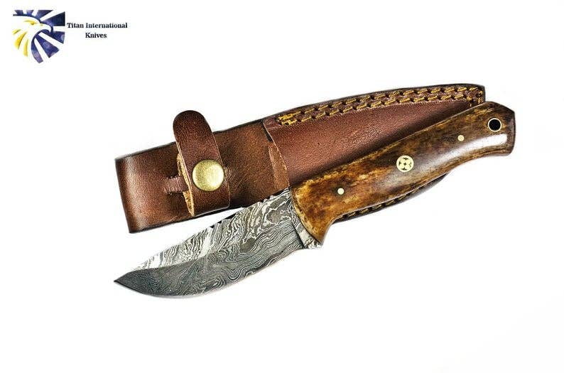 Titan Damascus Camp Style Handle With Leather Bolster
