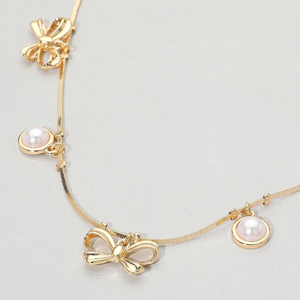 Delaney Bow & Pearl Charm Necklace
