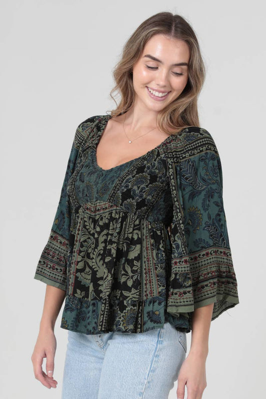 Clarisse Floral Green Boho Blouse